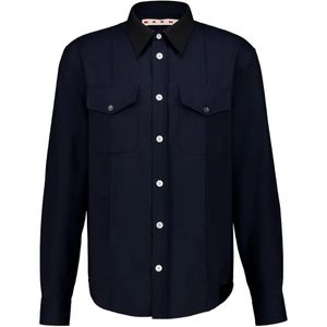 Marni Blue Long-Sleeve Chest-Pocket Shirt for men