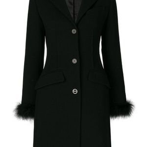 Sonia Rykiel Black Feather Trim Button Coat