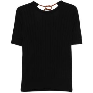 Plan C Schwarz Gerippter Pullover