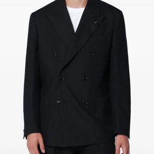 Lardini Black Pinstripe Double-Breasted Blazer for men