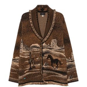 Alanui Brown Landscape-Pattern Fringed Jacket for men