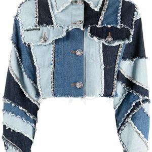 Philipp Plein Blue Denim-Patchwork Cropped Jacket