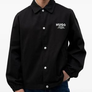 HUGO Black Logo-Print Button-Up Jacket for men