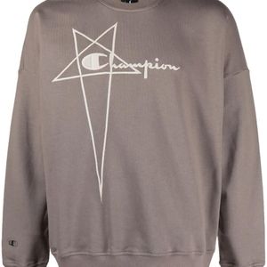 Rick Owens X Champion Grey Embroidered-Logo Organic-Cotton Jumper for men
