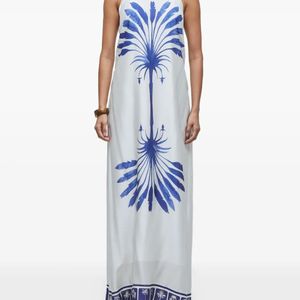 Osklen Blue Palm-Tree Print Maxi Dress