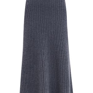 Twinset Blue Ribbed Flared Midi Skirt