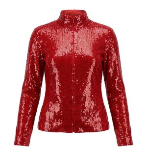 Valentino Garavani Red Veste Zippée À Col Montant Ornée De Sequins