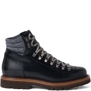 Brunello Cucinelli Black Leather Wool-Cashmere-Trim Mountain Boots for men