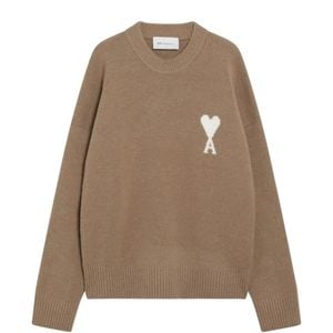 AMI Natural Crewneck Alpaca Sweater With Ami De Coeur