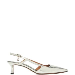 Maje White Metallic-Finish Slingback Heeled Pumps