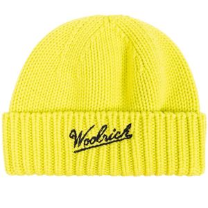 Woolrich Yellow Logo-Intarsia Beanie for men