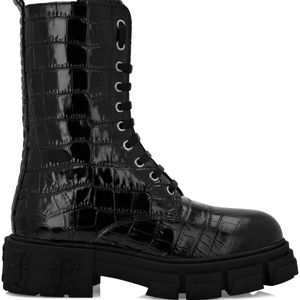 Philipp Plein Black Croc-Effect Leather Boots