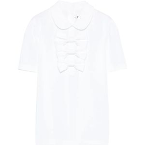 Noir Kei Ninomiya White T-Shirt À Col Claudine Et Détail De Nœud