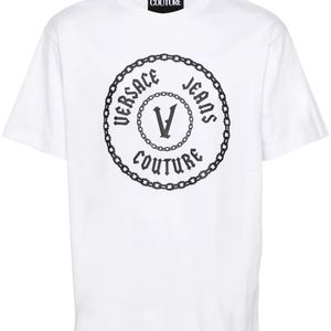 Versace Jeans Couture White Logo-Print Cotton T-Shirt for men