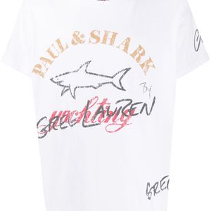 メンズ Greg lauren x paul & shark ロゴ Tシャツ ホワイト