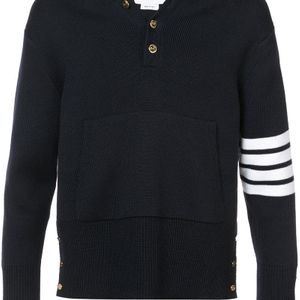 Thom Browne Blue Pullover Hoodie With Rib Stitch In Navy Merino for men