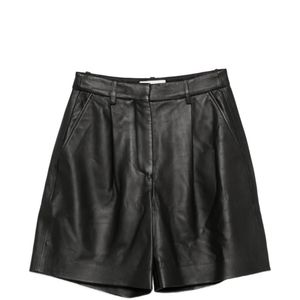 Joseph Black Suze Pleated Leather Shorts