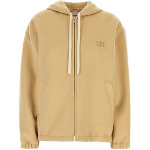 Miu Miu Natural Logo-Embroidered Zip-Up Hoodie