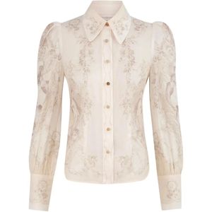 Zimmermann White Floral-Print Puff-Sleeve Shirt