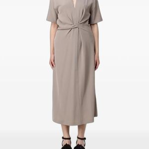 MEIMEIJ Natural Twist-Detail V-Neck Midi Dress