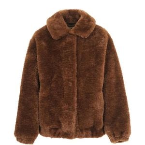 Mc2 Saint Barth Brown Logo-Embroidered Faux-Fur Coat