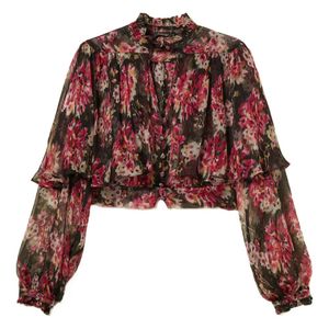 Twinset Red Floral Ruffled Tie-Neck Shirt