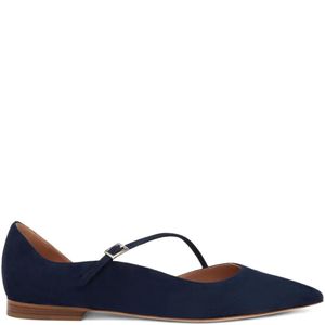 Malone Souliers Blue Bettina Buckle-Strap Suede Flats
