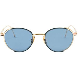 Thom Browne Blue - Round Frame Sunglasses - Unisex - 18kt Gold/glass - One Size
