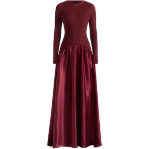 Manière De Voir Red Adeline Knit & Satin Curved Hem Maxi Dress