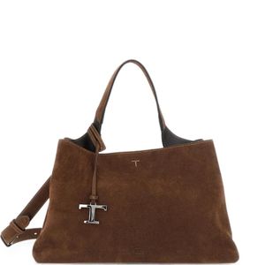 Tod's Brown T Timeless Suede Handbag