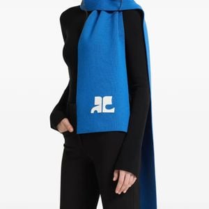 Courreges Blue Ac Logo-Patch Merino-Wool Scarf