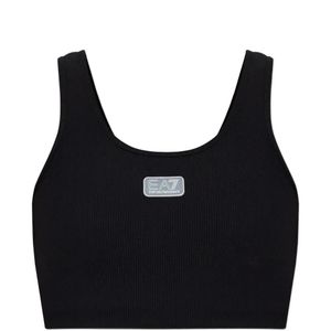 EA7 Black Ribbed Logo-Patch Top