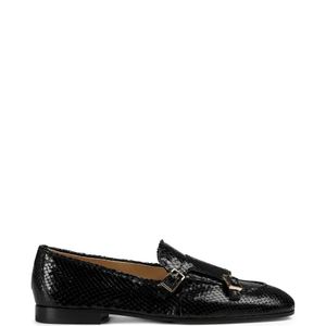Doucal's Black Python-Print Buckle Leather Shoes