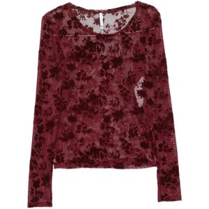 Imperial Red Floral-Devoré Long-Sleeve Top