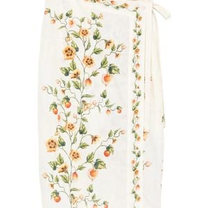 Agua Bendita White Pareo Floral Pencil Midi Skirt