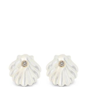 Mateo White Venus Shell Diamonds Earrings