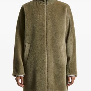 Peserico Green High-Neck Zip-Front Coat