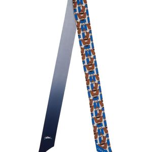 Longchamp Blue Origami Le Pliage Patterned Silk Scarf