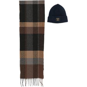 Barbour Black Check Fringed Scarf Set for men