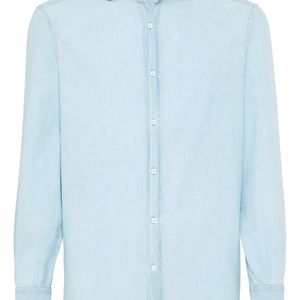 Brunello Cucinelli Blue Spread-Collar Shirt for men