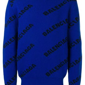 メンズ Balenciaga オールオーバー ロゴ セーター ブルー