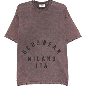 Gcds Purple Distressed-Effect Graphic-Print T-Shirt for men