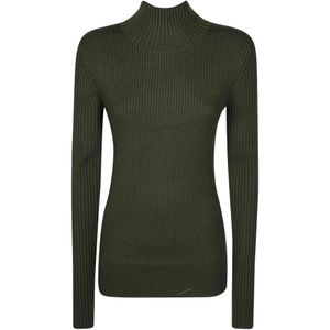 Victoria Beckham Green Ribbed-Knit High-Neck Sweater