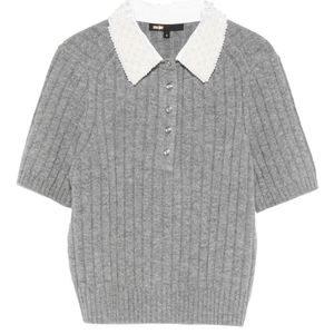Maje Grey Removable Beaded Collar Sweater