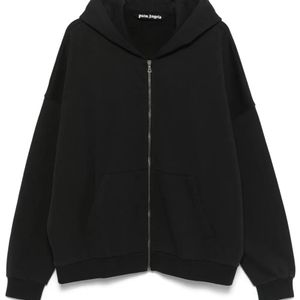 Palm Angels Black Curved Logo Zipped Hoody for men