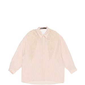 Bimba Y Lola Natural Striped Crochet Scarf Shirt