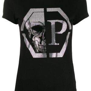 Philipp Plein Schwarz Verziertes T-Shirt