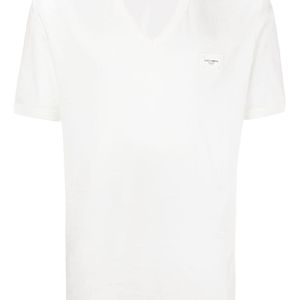 Dolce & Gabbana T-shirt à encolure en v en coton avec plaquette à logo in Schwarz für Herren