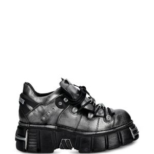 New Rock Black Baskets À Semelle Crantée Et Lacets