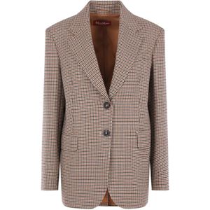 Max Mara Brown Houndstooth-Pattern Single-Breasted Jacket